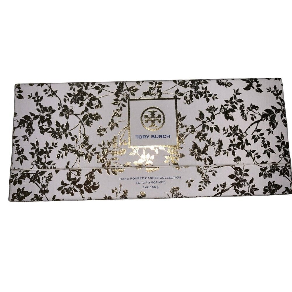 Tory Burch Empty Box from Candle Set 8 x 3.5 x 3.5  White Gold Floral Glam